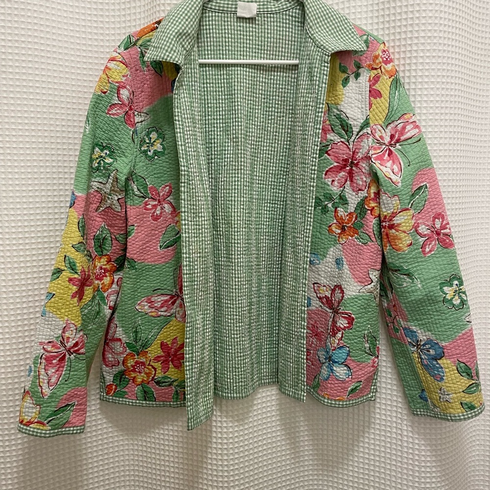 Alfred Dunner Multicolor Floral Quilted Bomber Jacket - Green, Pink, Yellow